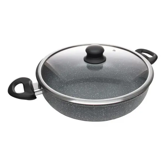 Wok de Indução com Tampa de Vidro 28cm Granilite Cinza Wolff