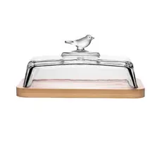 Manteigueira com Tampa de Vidro 17cm Base de Bambu Bird Wolff para Servir e Proteger Manteiga