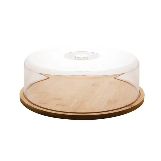 Prato para Bolo de Bambu com Tampa de Plástico 28cm - Lyor