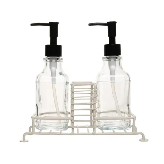 Porta Sabonete Líquido Duplo com Suporte para Esponja 280ml Preto Vidro Lyor - Dispenser Pia Cozinha Banheiro