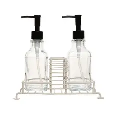 Porta Sabonete Líquido Duplo com Suporte para Esponja 280ml Preto Vidro Lyor - Dispenser Pia Cozinha Banheiro