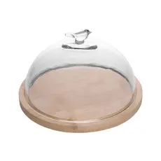 Queijeira Wolff Bird com Tampa de Vidro e Base de Bambu 20cm Porta Queijo para Frios e Petiscos Mesa Posta Café da Manhã