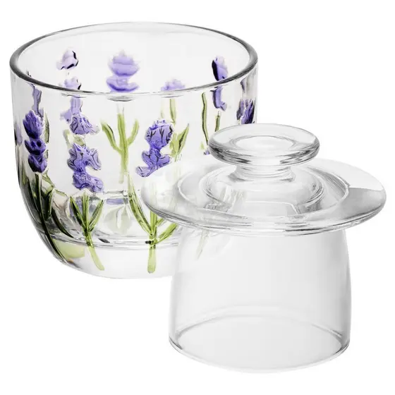 Manteigueira Francesa Lyor Lavanda Hand Painting Cristal Ecológico 9,4cm x 9,8cm para Mesa Posta Café da Manhã Especiais