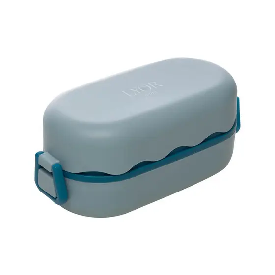 Marmita Hermética com Talheres Azul Lyor Plástico 850ml