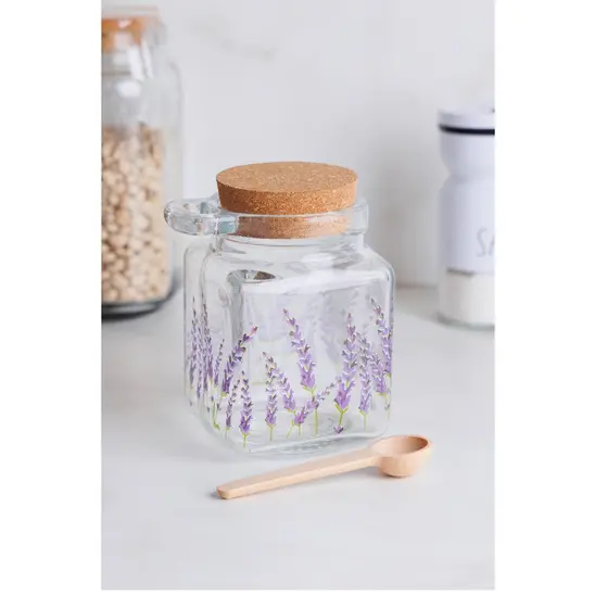 Pote Quadrado com Tampa e Colher Provence Lyor - Vidro 290ml Organização Elegante para Chás Condimentos e Especiarias