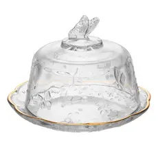 Queijeira de Cristal com Tampa Lyor New Butterfly Fio de Ouro 19cm Mesa Posta Servir Queijo Frios Presente Luxo Elegante
