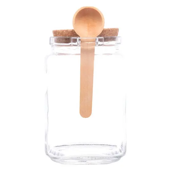 Pote de Vidro Quadrado com Colher de Bambu e Tampa de Cortiça 830ml - Lyor