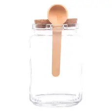 Pote de Vidro Quadrado com Colher de Bambu e Tampa de Cortiça 830ml - Lyor