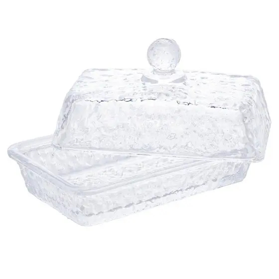 Manteigueira com Tampa Lyor Petra de Cristal Martelado 17cm Cozinha Presente Decoração Sofisticada Resistente Requintada