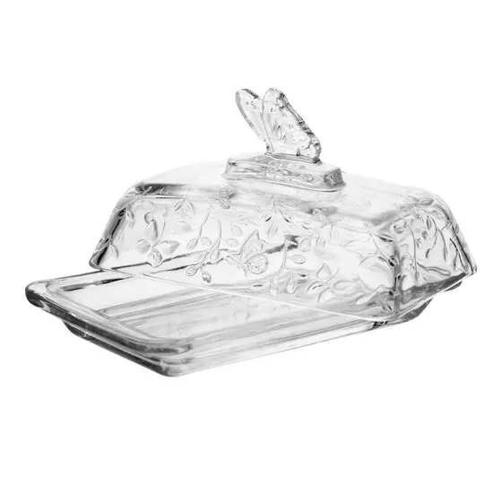 Manteigueira New Butterfly 18cm Cristal Ecológico Lyor com Tampa para Manteiga Mesa Posta Café Manhã Brunch para Guardar