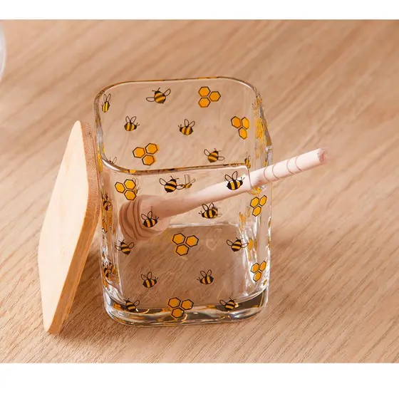 Meleira com Tampa e Pegador Bambu Bee Lyor 8cm x 9,5cm Vidro