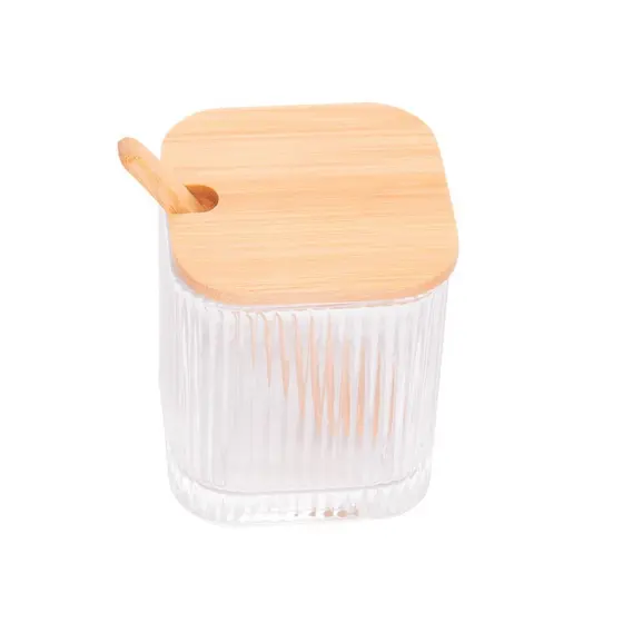Porta Tempero Lyor de Vidro com Colher e Tampa de Bambu 8cm