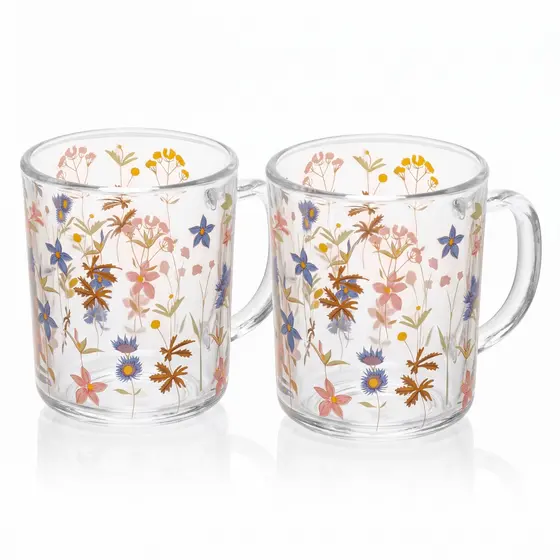 Jogo 2 Canecas de Vidro Florescer 220ml Lyor - Xícaras em Relevo Floral para Café e Chá
