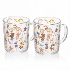 Jogo 2 Canecas de Vidro Florescer 220ml Lyor Xícaras com Relevo Floral e Resistentes para Café Chás e Chocolates Quentes