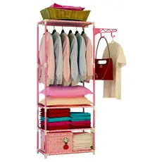 Guarda-Roupa Infantil Cabideiro Arara Organizador 3 Prateleiras Gancho Lateral Rosa 170cm