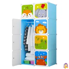 Organizador de Roupas Infantil Armario Portatil Plastico 8 Portas com Cabide Animais