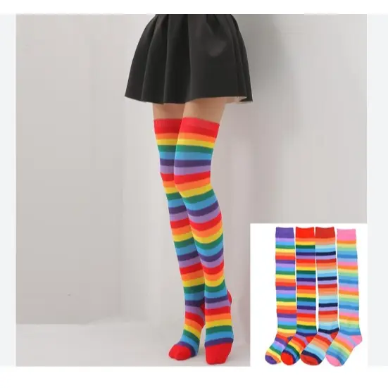 1- 2 -3 Pares Meia 3/4 Média / Alta / Longa  Adulto 22 ao 40 Colorida Arco Iris