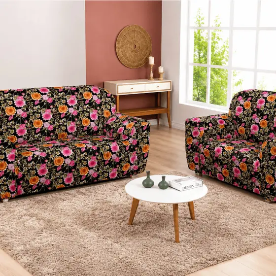 KIT Capa de Sofá Coladinha Adere Floral 2 Pçs - 02 e 03 Lugares - Estampada ou Lisa