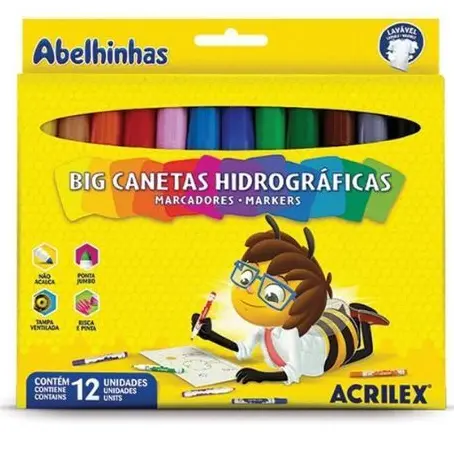 CANETINHAS BIG JUMBO HIDROGRAFICA 12 CORES ACRILEX