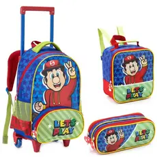 KIT MOCHILA DE RODINHA SUPER MARIO BROS 3 PÇS DENLEX