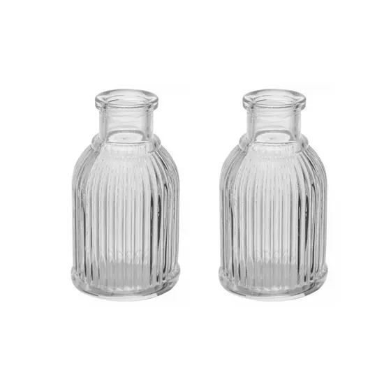 Kit 2 Mini Vaso Decorativo de Vidro 9,5 cm Transparente para Flores Decoração Mesa