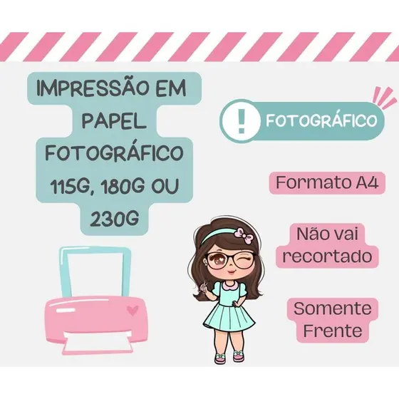 Impressão Colorida em Papel Fotográfico 115g, 180g ou 230g Tamanho A4