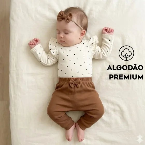 Conjunto Bebê Menina Body e Calça ou Shorts Algodão Premium com Turbante | Verão e Meia Estação