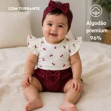 Conjunto Bebê Menina verão Body e Calça ou Shorts Algodão Premium com Turbante | Verão e Meia Estação