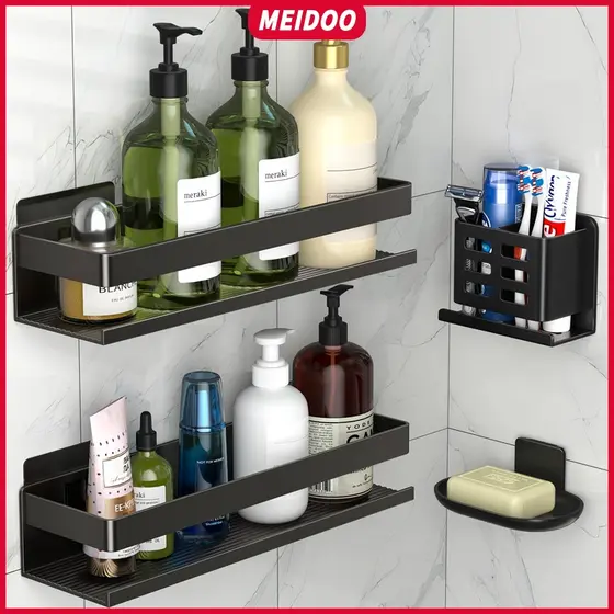 MEIDOO Conjunto De Prateleira Para Banheiro , Porta Escova De Dentes , Sem Necessidade De Perfuração
