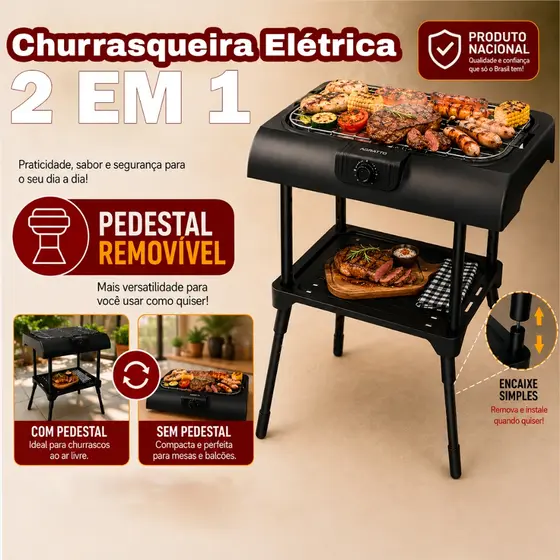 Churrasqueira Elétrica Pedestal Churrasqueira Elétrica Portátil 127v Churrasqueira 2em1 Agratto
