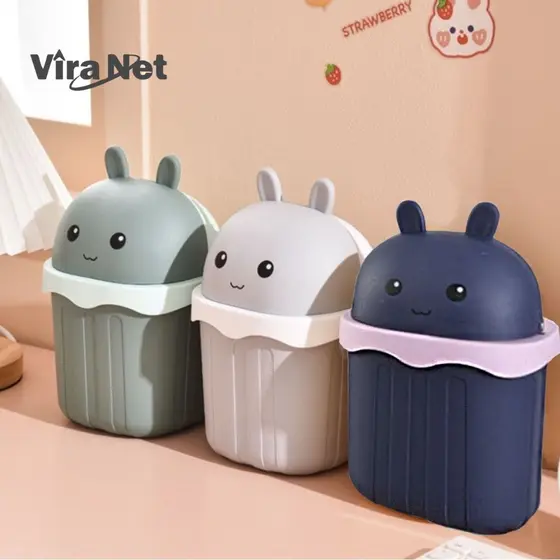 Mini Lixeira Infantil Urso com Tampa Multiuso Cozinha Quarto Banheiro Compacta Lixeira Orelhinha