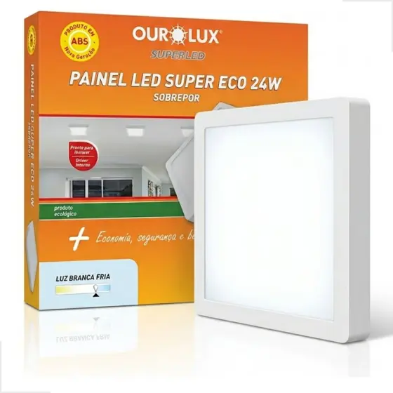 Painel Luminária Paflon De Led Quadrado Sobrepor 24w 6500k Ourolux Sala Cozinha Fora Conforto Forte