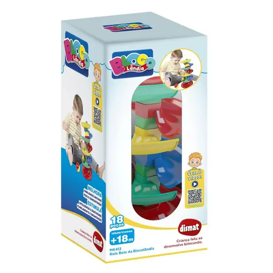 Brinquedo pedagogico Rola Bola Blocolândia 18 peças Dismat MK412