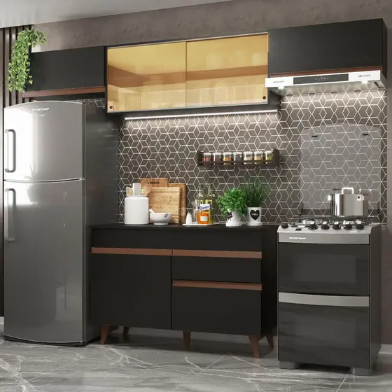 Armário de Cozinha Compacta Reims 260cm Preto Reims Madesa 03