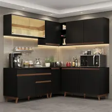 Cozinha Completa de Canto Madesa Reims 382001 com Armário e Balcão - Preto