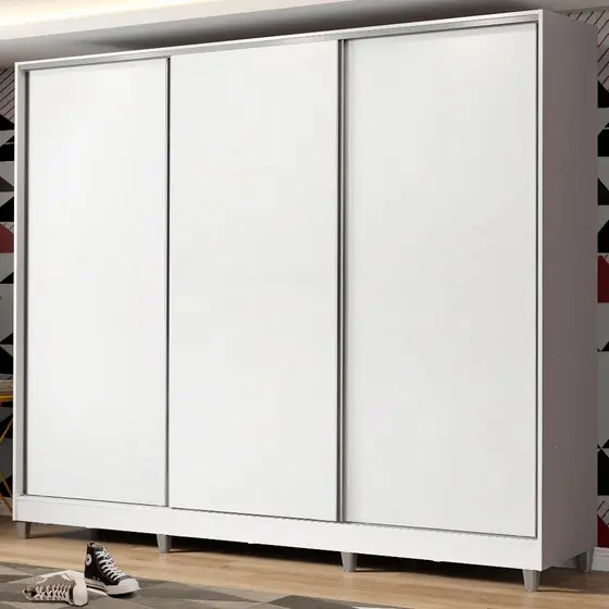 Guarda Roupa Juvenil 100% MDF Madesa Kevin 3 Portas de Correr com Pés - Branco