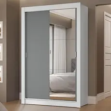 Guarda-Roupa Solteiro 2 Portas de Correr com Espelho 2 Gavetas Branco/Cinza Vivare Madesa