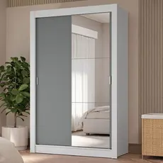 Guarda-Roupa Solteiro 2 Portas de Correr com Espelho 4 Gavetas Branco/Cinza Vivare Plus Madesa