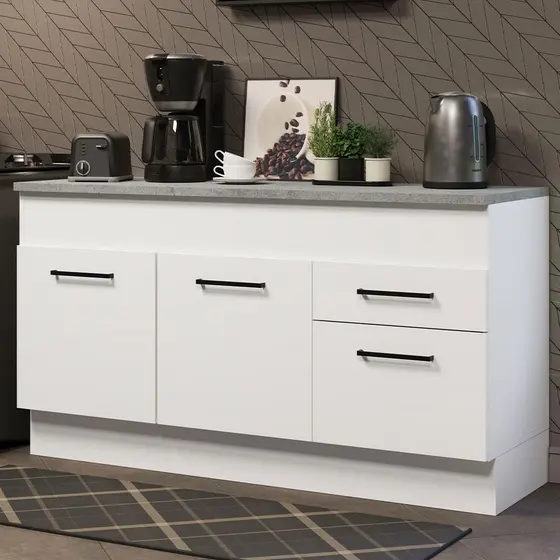 Balcão de Pia Cozinha 150 cm 2 Portas e 2 Gavetas (Com Tampo) Branco Agata Madesa