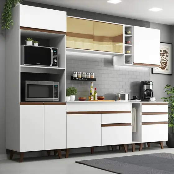 Cozinha Completa Madesa Reims 270001 com Armário e Balcão - Branco