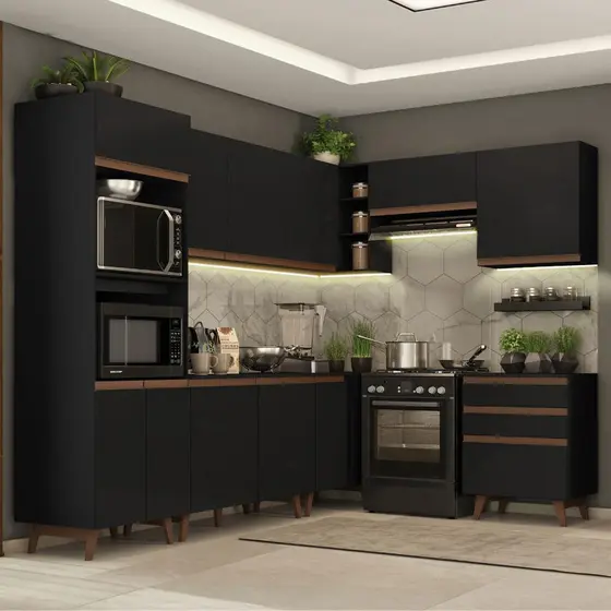 Cozinha Completa de Canto Madesa Reims 462002 com Armário e Balcão - Preto