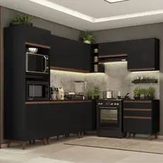 Cozinha Completa de Canto Madesa Reims 462002 com Armário e Balcão - Preto