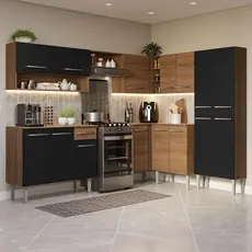 Armário de Cozinha Completa de Canto 417cm Preto/Rustic Emilly Madesa 02