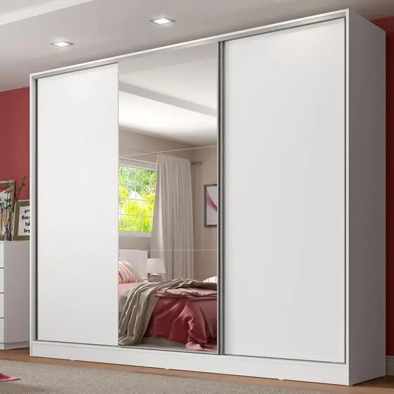 Guarda Roupa Casal 100% MDF com Espelho 3 Portas de Correr Royale Madesa
