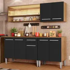 Cozinha Completa Madesa Emilly Dance com Balcão e Armário Vidro Reflex - Rustic/Preto