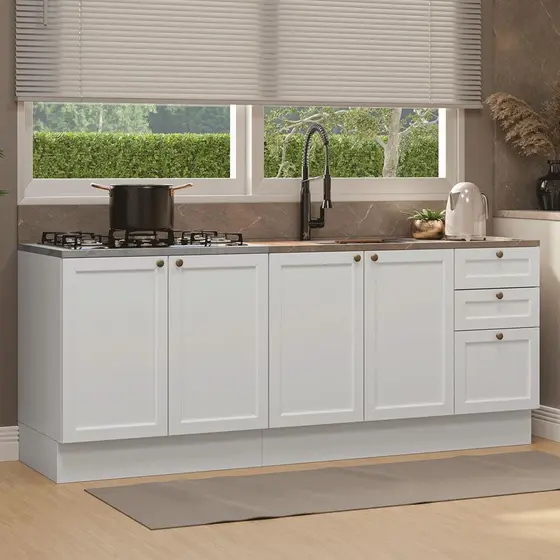 Kit com 2 Balcões de Cozinha 3 Gavetas 4 Portas (Sem Tampo e Pia) Branco Vik Madesa 01