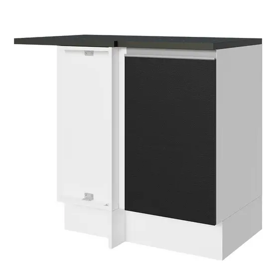 Balcão Armário de Cozinha de Canto 100% MDF 1 Porta Branco/Preto Acordes Madesa