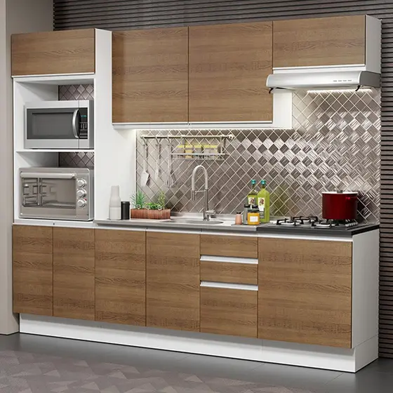 Cozinha Completa 100% MDF Madesa Acordes 250003 com Armário e Balcão - Branco/Rustic