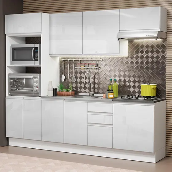 Cozinha Completa 100% MDF Madesa Acordes 250003 com Armário e Balcão - Frentes Branco Brilho