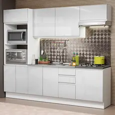 Cozinha Completa 100% MDF Madesa Acordes 250003 com Armário e Balcão - Frentes Branco Brilho